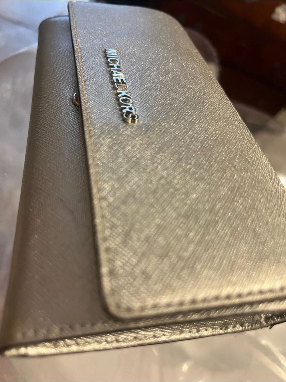 Michael Kors Silver Metallic Saffiano Wallet Clutch